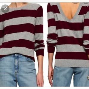 Rebecca Minkoff Maroon Grey Stripes Scoop Back Cashmere Blend Sweater SZ Small